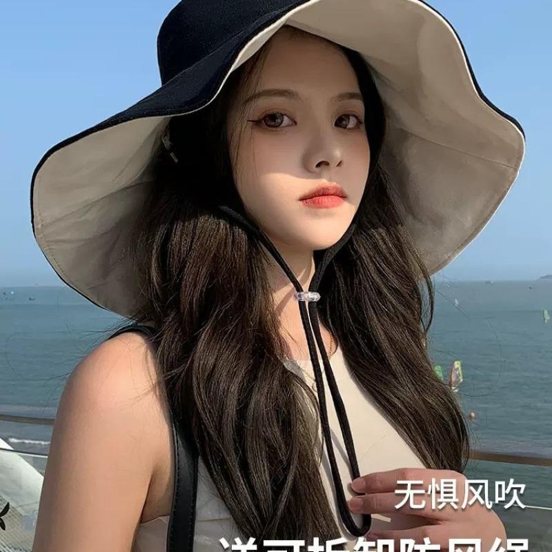 Hat women's summer big eaves bucket hat UV protection outdoor sun protection shade casual versatile women's sun protection hat