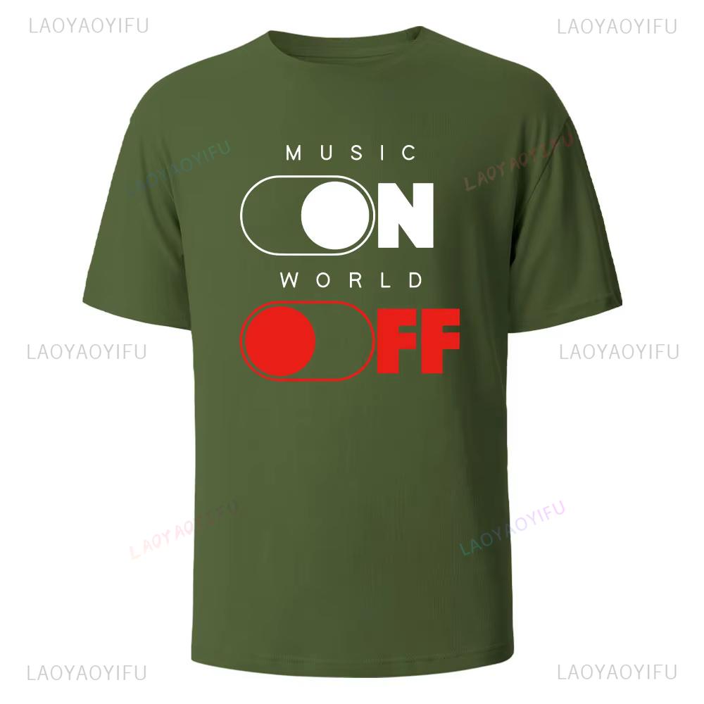 Music on World Off Graphic Printed Mens TShirts Cotton Breathable Comfortable Tops for Men Summer Men Casual Oneck Clothing