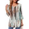 Damen Tops V-Ausschnitt Dreiviertelärmel Gestreift Plissee Casual Sommermode Shirt Tops