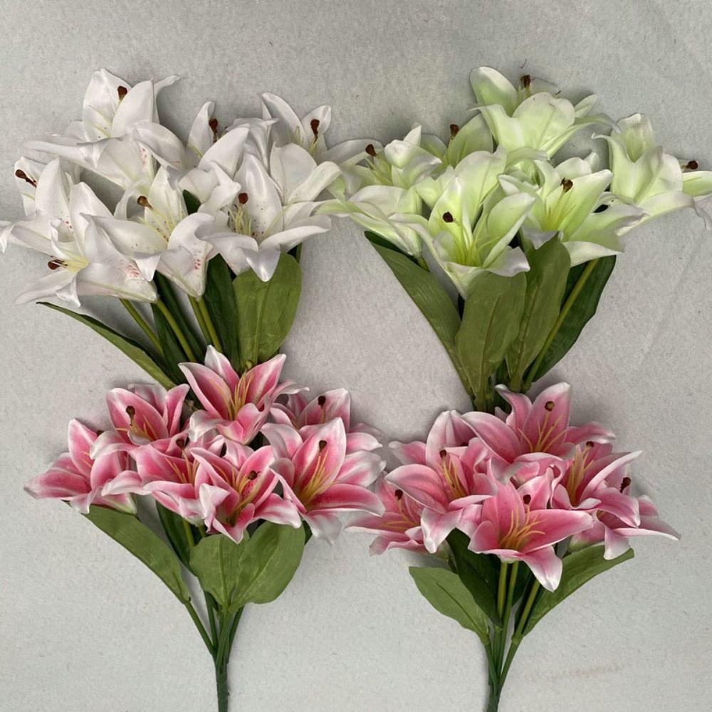 Arrangement Lily Silk Lilies Pastoral Decorative Artificial Flowers 7Heads Fake Fake Bouquet Wedding Arch