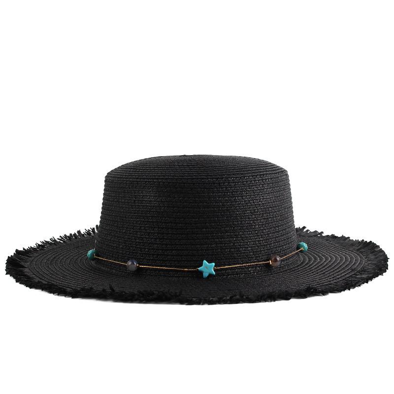 Spring and summer new women's flat top top top hat personalized fringed edge sunshade straw hat outdoor vacation hat
