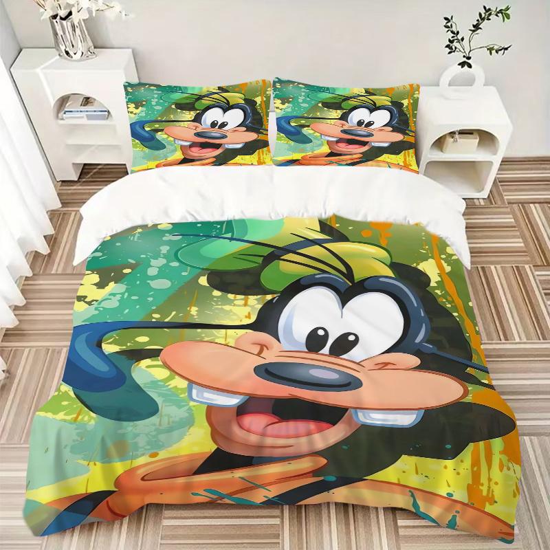 3pcs Disney Happy Goofy Bedding Set, Including 1 Quilt Cover and 2 Pillow Shams, Without Filling, Soft and Comfortable Home Bedroom Fabric, Fashi