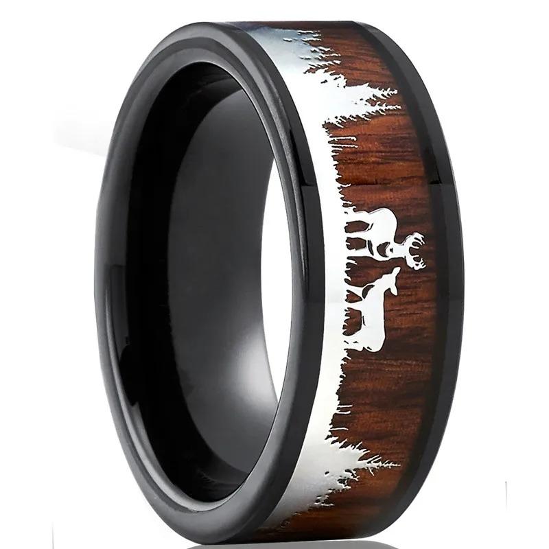 Classic 8mm Men's Red Groove Beveled Edge Black Stainless Steel Men Wedding Rings Black Brushed Male Bridal Engagement Ring