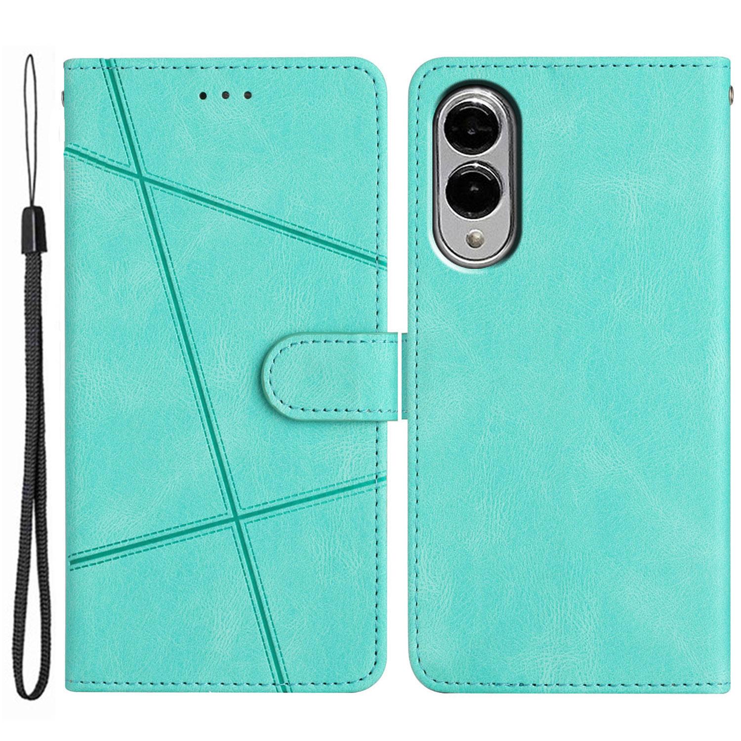 

For Samsung Galaxy S25 Edge Wallet Case Line Imprinted Skin-Touch Anti-Drop Leather Flip Phone Cover Green