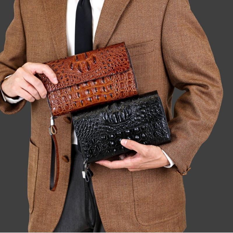 Black alligator pattern clutch bag men's new bag cover business men's bag double zipper men's wallet