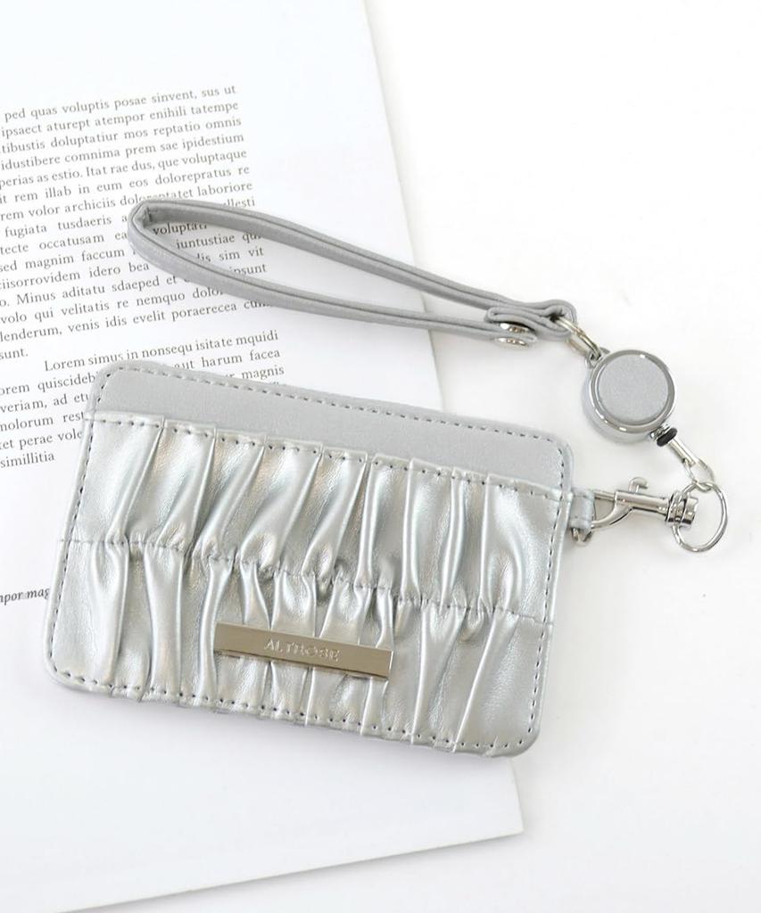 Altro Rose Silver Pass Case with Strap and Reel for IC and Gathered Simple Perfect for or Synthetic Product Commuting, Cards, More. Cute, Design,