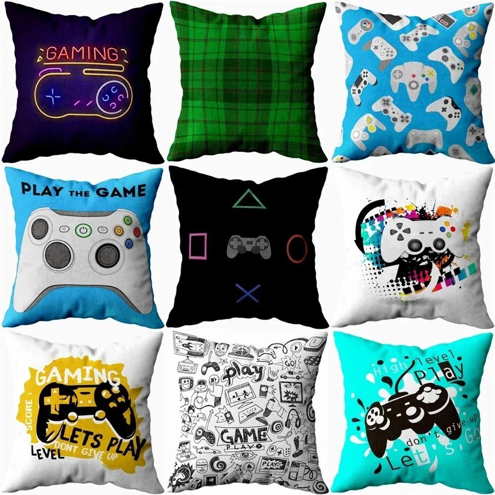 Video Game Cushion Pillow Case Cover Neon Gamepad Joystick Pillowcase For Gamer Boys Bedroom Decor Couch Decorative 1 Pc 40X40