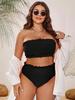 Europäischer & Amerikanischer Plus-Size Bandeau-Bikini aus strukturiertem Stoff - Zweiteiliger Badeanzug für Damen