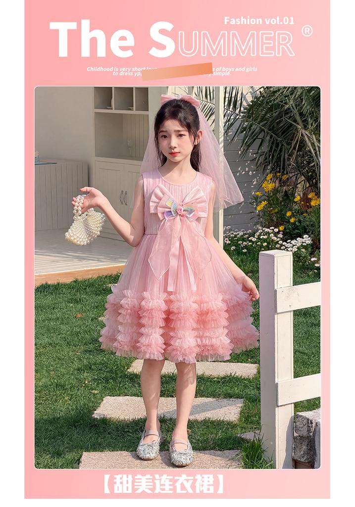 Sweet Mesh Dress for Girls Summer Dress 2026 New Style Children's Western-style Princess Dress Little Girl Fluffy Dress