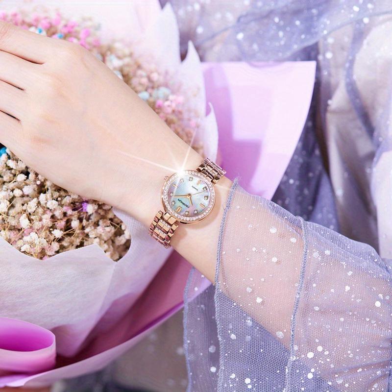 

Роскошные женские кварцевые часы, модные повседневные круглые женские наручные часы со стразами, подарки для женщин ярко-розовый