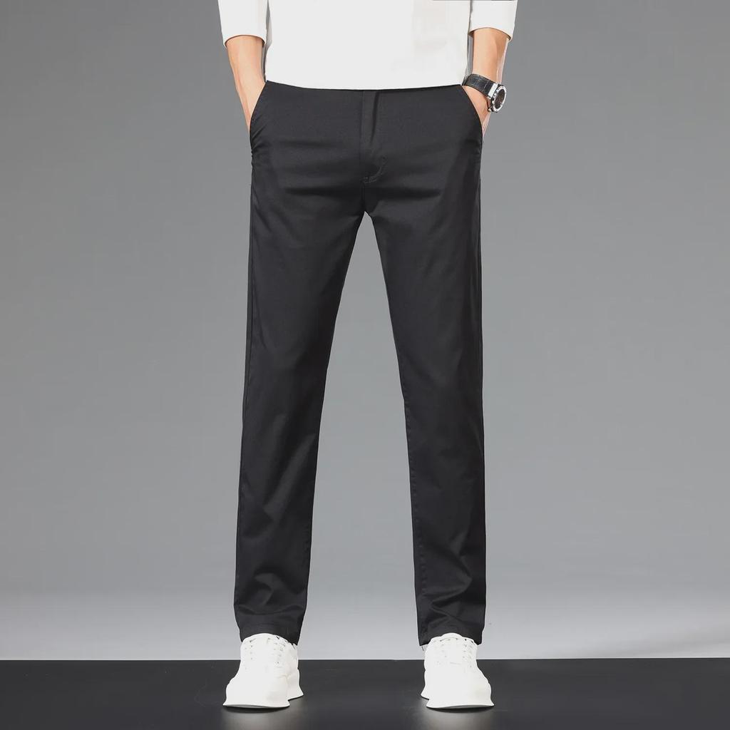 Men's Khaki Elastic Straight Cotton Casual Pants - 2024 Autumn Collection