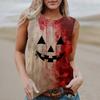 Dame Rund Hals Casual Ermeløs Halloween Trykket Vest T-skjorte Topp