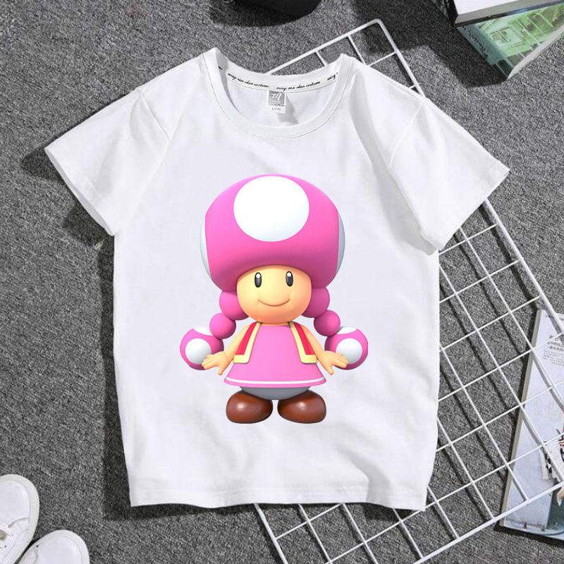 Bestselling Summer Boys and Girls Childrens Shortsleeved Shirts Super Cute Cartoonstyle Student White Tshirt of Mario Game