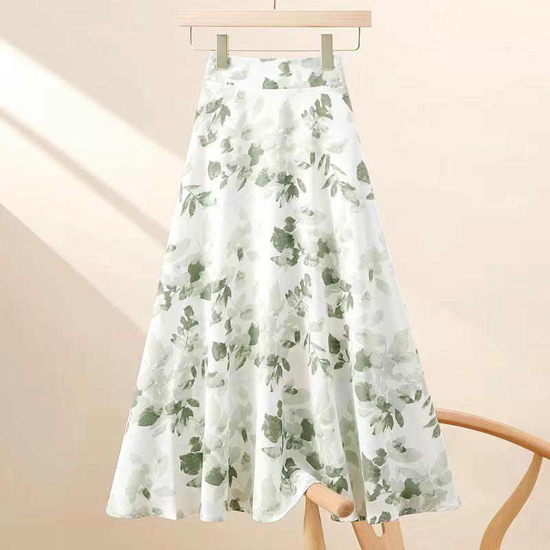 Summer Elegant Fashion Harajuku Slim Fit Female Clothes Loose Casual All Match Skirts Printed Patchwork High Waist A-line Skirt