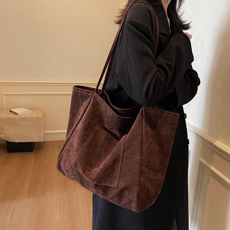 Women's Retro Mallard Velvet Tote Shoulder Bag - New Autumn Winter Fashion Large Capacity Relaxed Underarm Bag