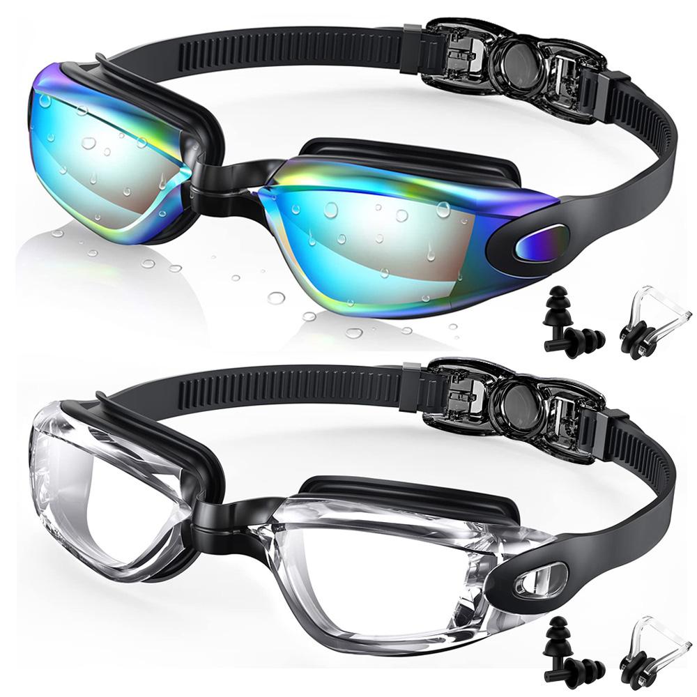 2 Pack Swimming Goggles Anti-Fog UV Protection Adjustable Swimming Glasses Professional Waterproof Swim Eyewear For Adult Youth