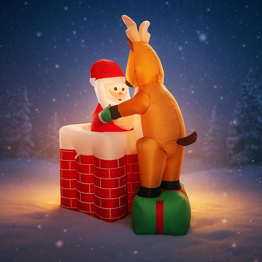 4.92FT Inflatable Toy Santa Man Chimney Reindeer with LED Home Decoration Ornament Xmas Decoration for Yard Supplie Holiday Gift