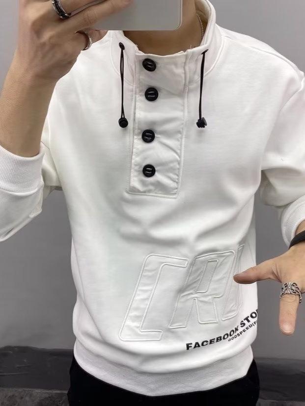 Men's 2025 Slim Fit Pullover Hoodie - Velvet Stand Collar, Stylish Autumn/Winter Base Layer Top