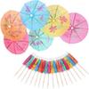 100PCS Paper Umbrella Tops Cocktail Picks Wooden Sticks Decorative Skewers  Dessert Topping