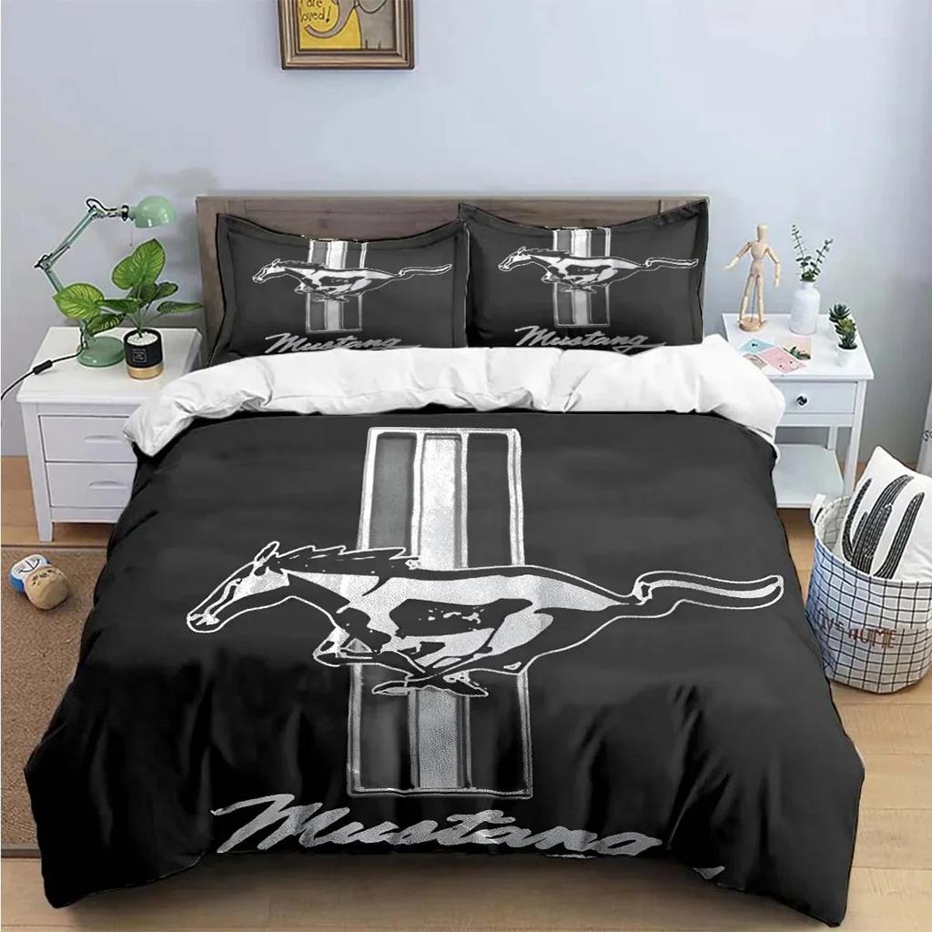 3D Print Mustang Car Logo Bedding Set Boys Girls Twin Queen King Size Duvet Cover Pillowcase Bed Boys Adult Home Textileextile