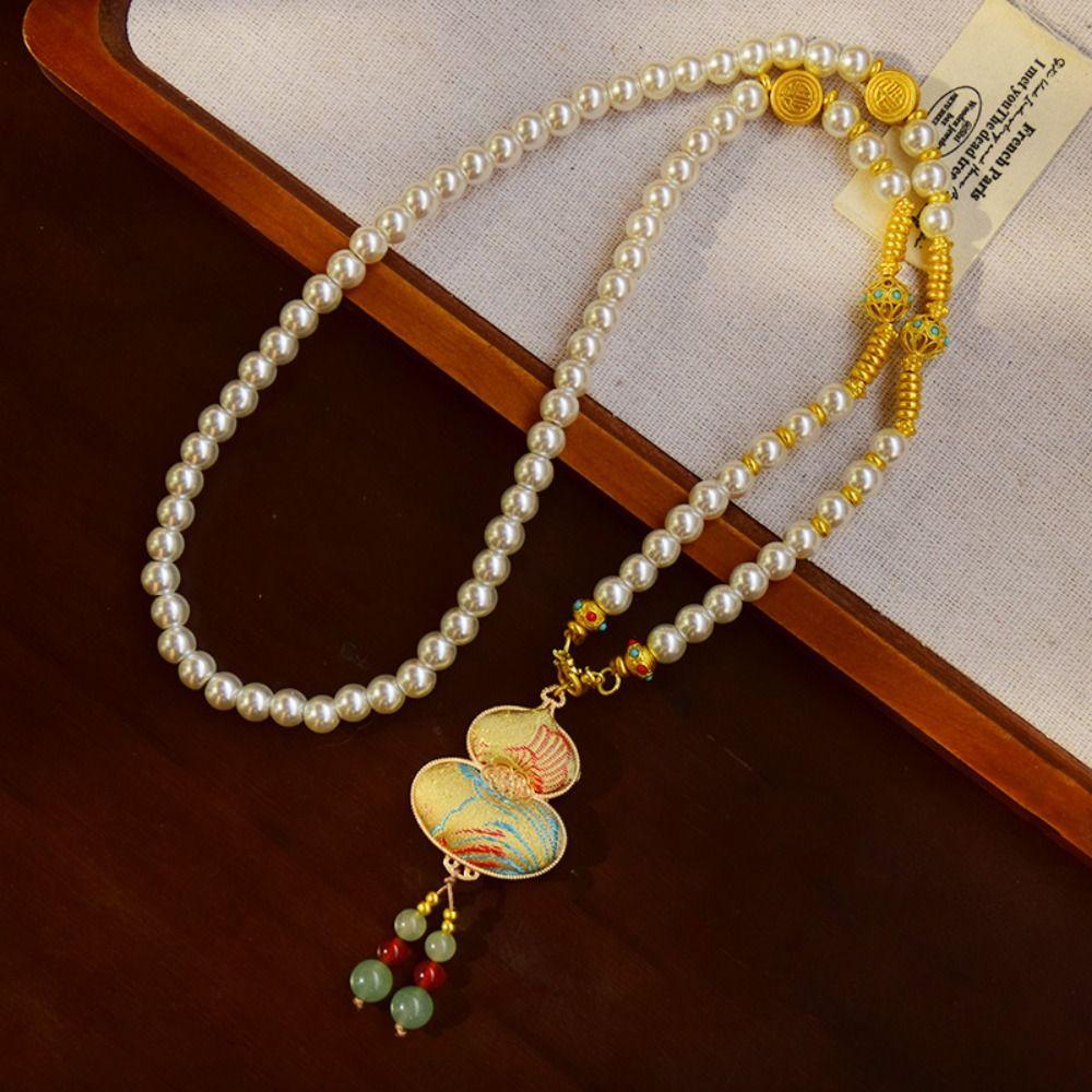 Luxus chinesischer Stil Halskette Quasten Bestickter Anhänger Halskette Hanfu Accessoires