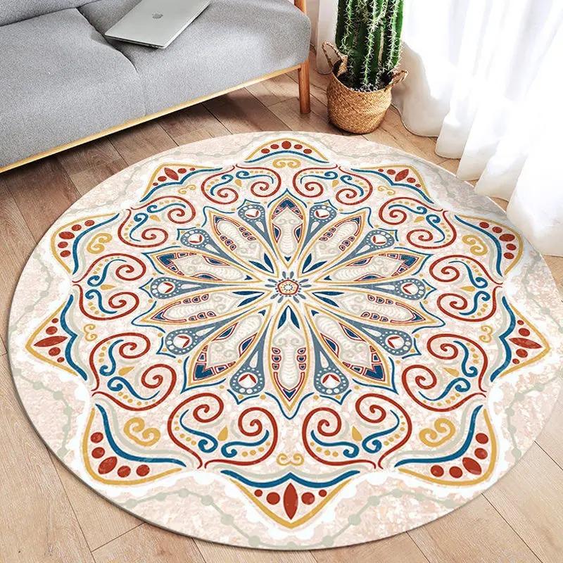 Retro Mandala Round Carpet Living Room Sofa Carpet Simple Home Decoration Bedroom Floor Mat Kitchen Bathroom Anti-slip Mat