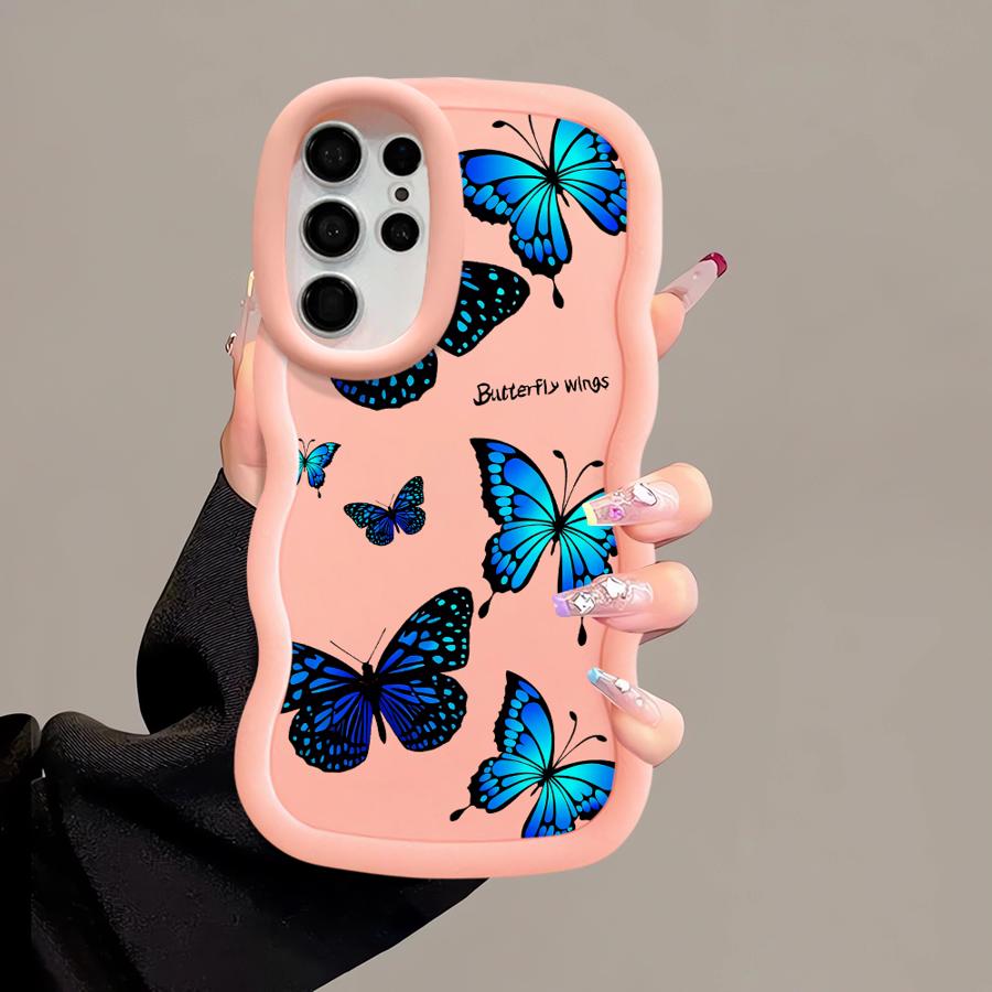 Soft Phone Cover Case for Samsung Galaxy A25 S24 S23 Plus S22 Ultra S25 S20 FE A26 S21 A54 A24 A55 A35 A36 A34 Blue Butterfly