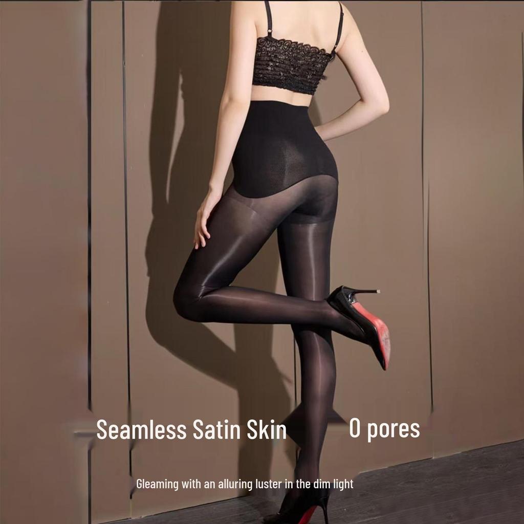 Shengyu High-Waisted 8D Yuanbao Oil-Shine Pantyhose: Ultra-Thin, Smooth, Tummy Control Stockings with Seamless Crotch for Women.