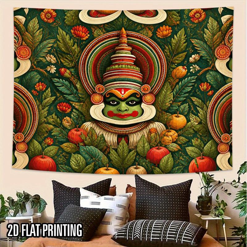 2D Flat - 2D Flat - 2D Flat Print 1pc Tapestry Indian Dance Mask Tapestry, Floral Fruit Pattern Wall Hanging Art Decor Wall Background Cloth, Creating