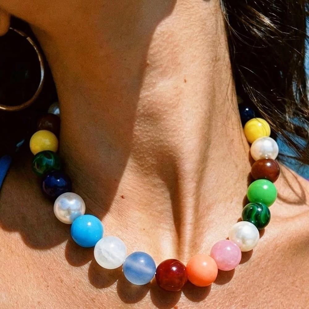 Large Women Choker Round Clavicle Chain Aesthetic Beaded Necklace Women
