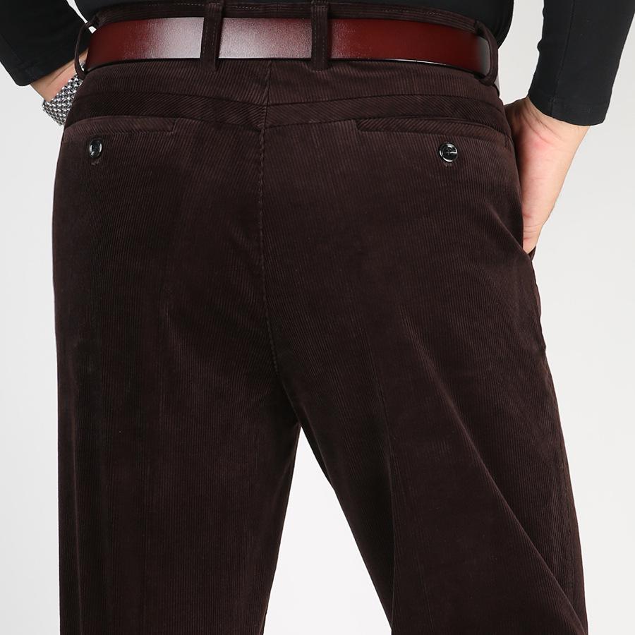 

Men s High-Waisted Elastic Corduroy Pants - Autumn/Winter Thick Business Casual, Loose Straight-Leg Style Size 42, Waist 3 2