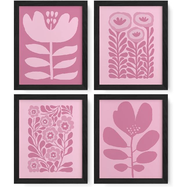 JXREQ Vinatge Boho Abstract Matisse Floral Wall Art, Mid Century Modern Abstract Black and Beige Floral Wall Decor for Home Kitchen Bedroom Bathroom