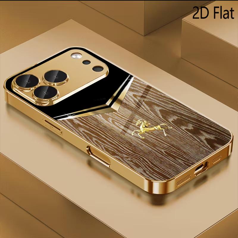 Steed Wood Grain Patterned tempered glass design for iPhone16 17 ProMax 1514 1312 11ProMax Phone Case Camera Cover Shockproof