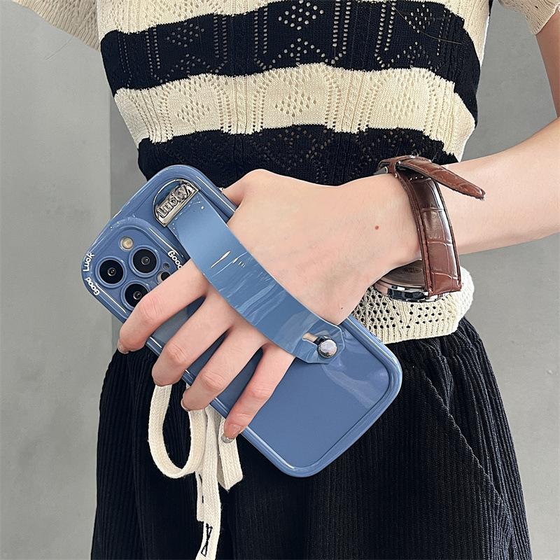 Bracelet de poignet élégant de couleur unie pour coque Apple iPhone 14 Pro Max - Anti-chute, Support, Design doux à la mode.