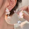 925 Silver Pink Heart Flower Butterfly Tassel Earrings - Sweet, Elegant, and Whimsical Design