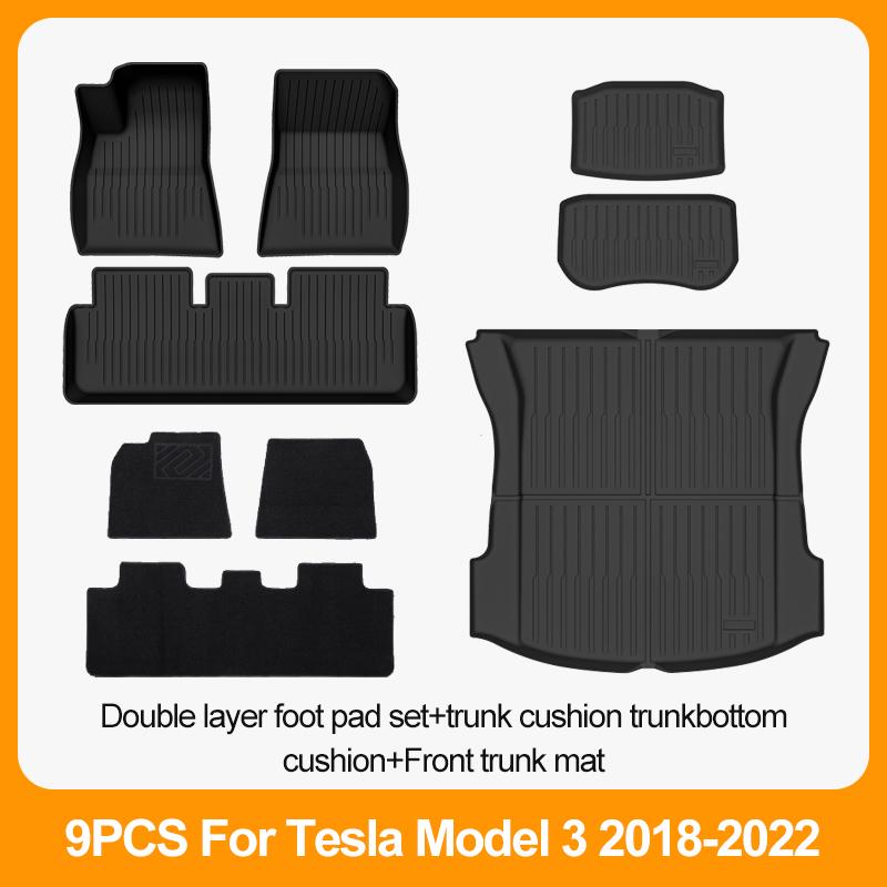 Car Floor Mats For Tesla Model 3 2018 2019 2020 2021 2022 Premium All Weather Anti-Slip Waterproof TPE Floor Liners Mat Pads