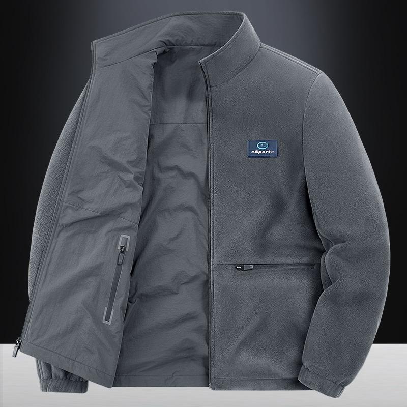 Men's Casual Jacket Stand Collar Loose Solid Color Zipper Pocket Cardigan Top