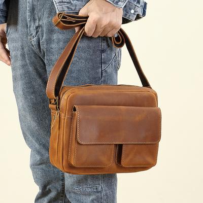 Head Layer Cowhide Shoulder Bag, Genuine Leather Backpack, Messenger Crossbody Men's Bag, Crazy Horse Leather Men's Small Bag, Retro Casual