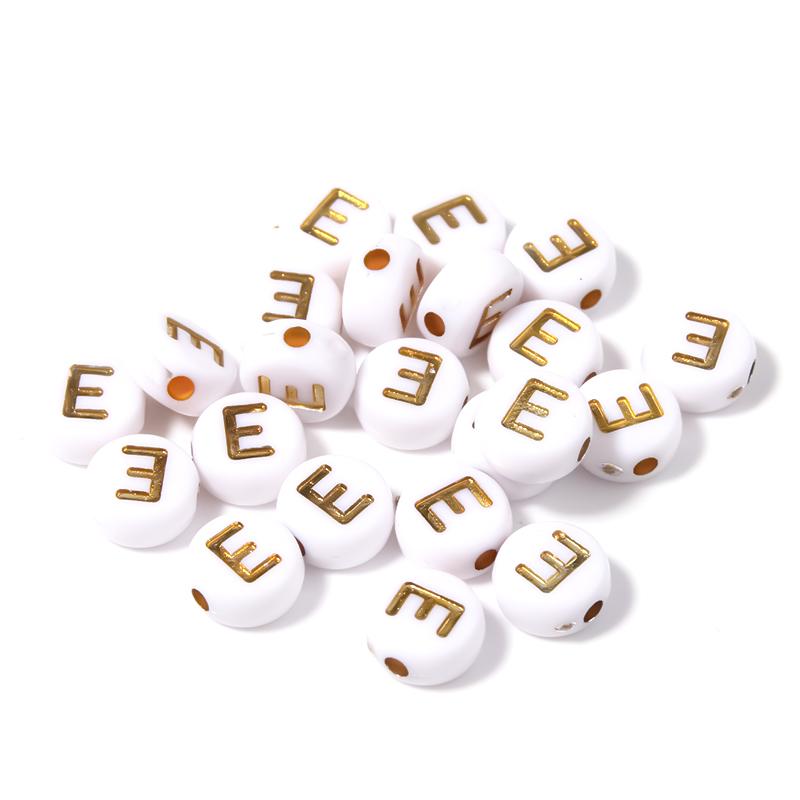 100Pcs 7mm Acrylic Alphabet Beads A-Z Gold Color Letters Beads For Jewelry Making Flat Round Spaced Bead DIY Bracelet Necklace