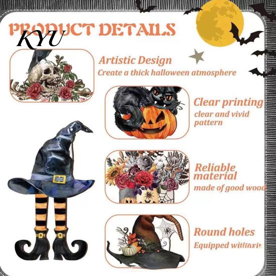 Dark Aesthetic Halloween Showcase Ornament 36Pcs Vintage Wooden Hanging Ornaments, Pumpkin Black Cat Witch Ghost Rustic Holiday Craft Ornaments