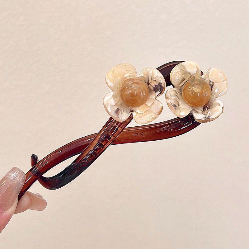 

Retro S Shape Ponytail Twist Hair Clips Flower Multi-Colour Twisted Hollow Out Shark Clips Headdress Hair Accessories бежевый