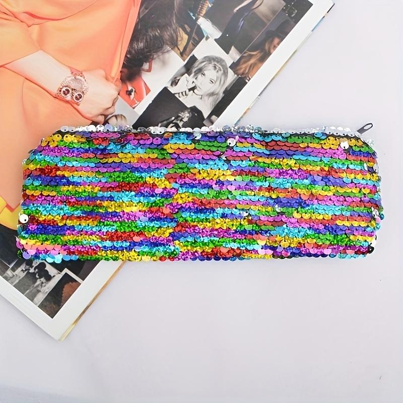 1pc Mermaid Sequin Make-up Bag Portable Travel Make-up Brush Storage Bag Large Capacity Sequin Zip Storage Bag Durable Handbag, Suitable for Travel