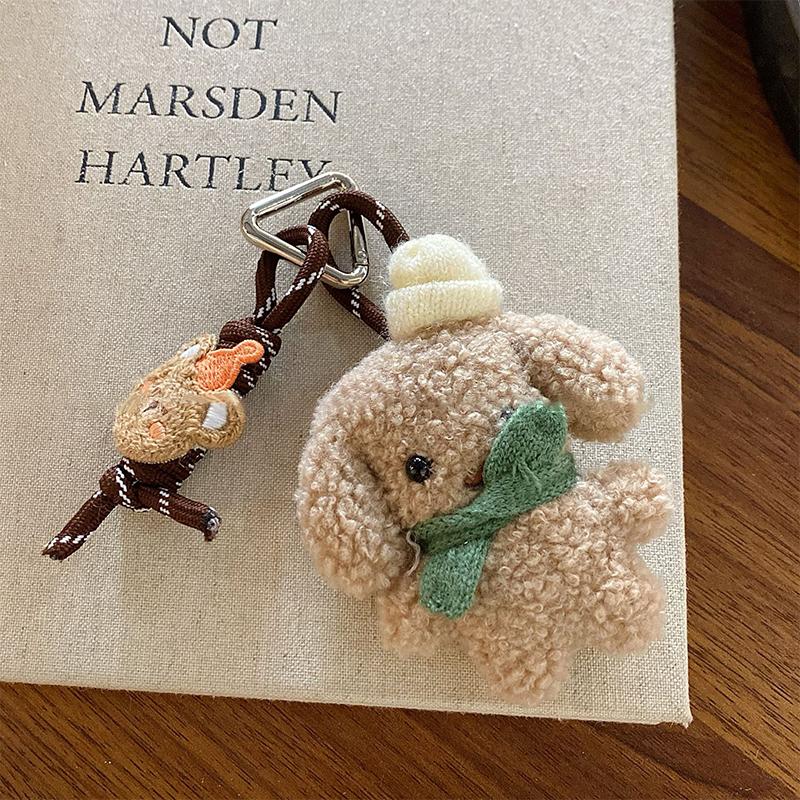 Plyšová hračka medvěd klíčenka kreslený králík/pes měkká vycpaná panenka přívěsek kroužek na klíče od auta dekorace na batoh dárek pro dítě