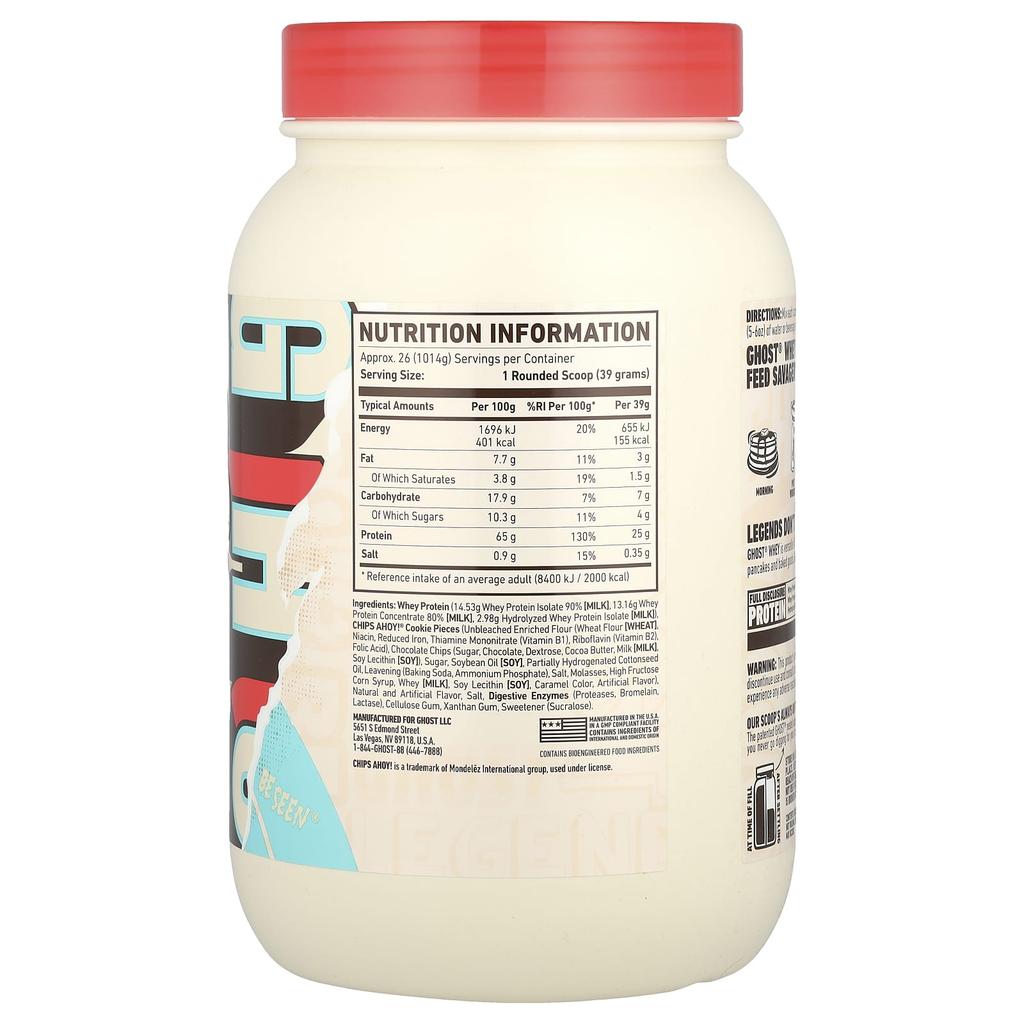 Ghost Whey Protein, Chocolate Chip Cookie, 2.2 Lb (1,014 G)