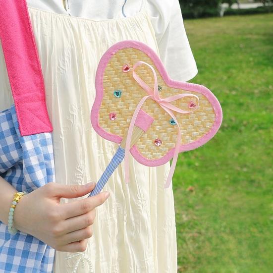 Cartoon Handmade Weaving Fan Bear Butterfly Dog Pumpkin Shell Mango Shape Woven Hand Fan Summer Handheld Cooling Fan Decoration
