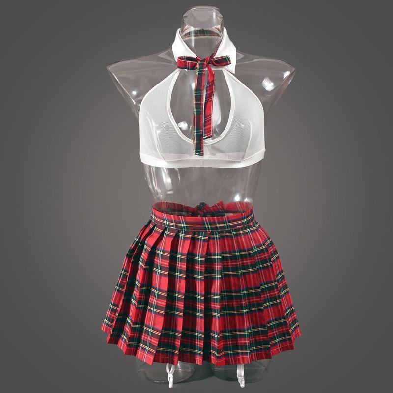 

Sexy All Year Round Wearable Nightclub Beautiful Girl New Pleated Skirt 1084 Perspective College Uniform Tartan Skirt Women s Clothing Plaid(Ordinary without steel ring) S