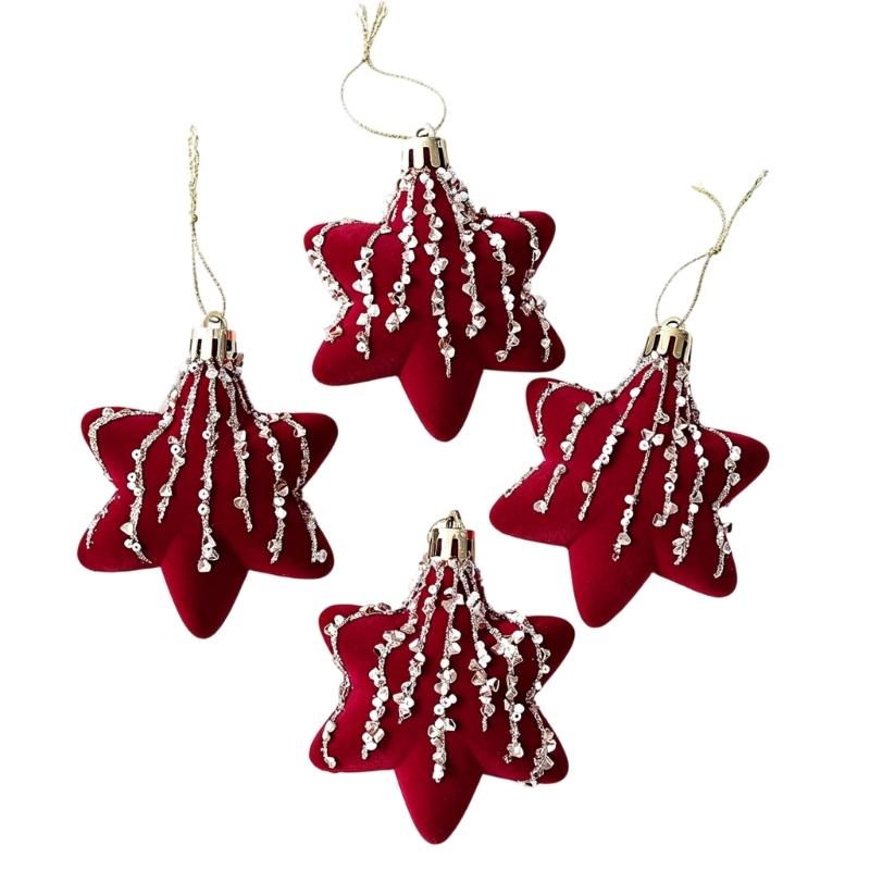 Christmas Tree Baubles Wine-Red Plastic Geometric Ornament with Textured Finish and Hanging Strings for Shop, Hotel