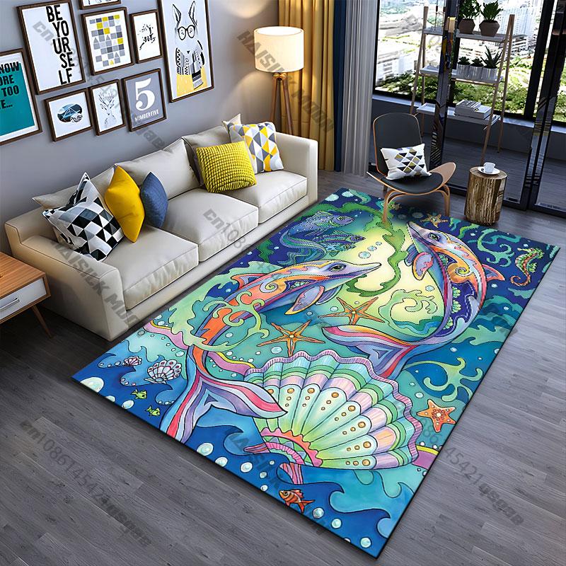 Vibrant Underwater Marine Life Carpet Yoga Living Room Room Decor Children's Crawling Mat Doormat Area Rug Games Mat