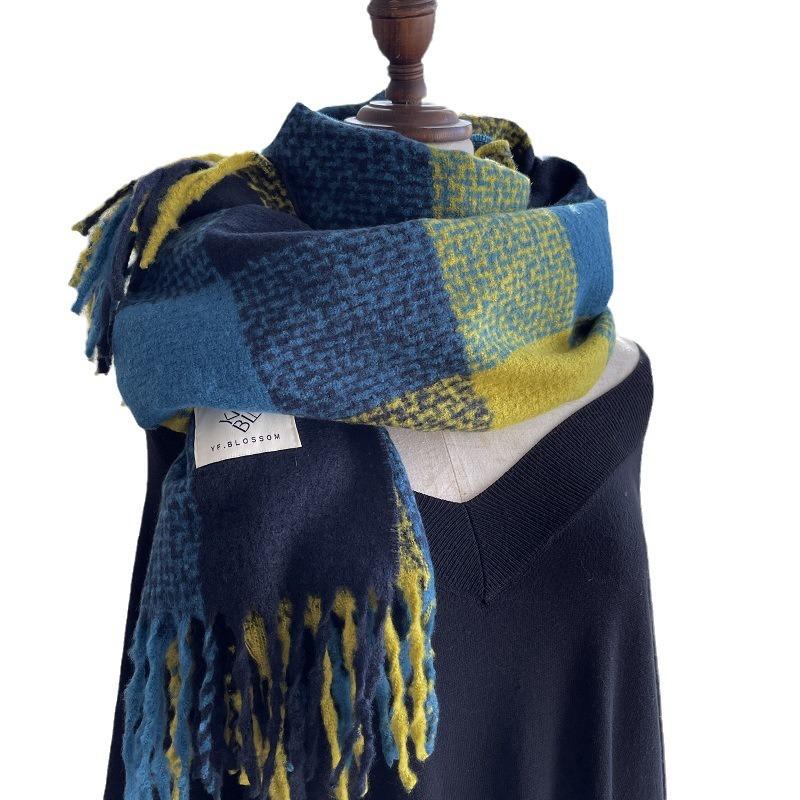 Plaid Scarf Women's Winter Thickened High End New British Retro Warm Scarf Korean Style Versatile Shawl Pink