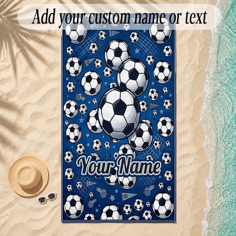 Soccer Theme Soft Beach Towel Personalized Custom Name Text Towel Portable for Beach Pool Travel